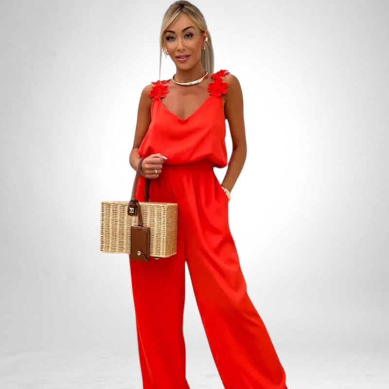 Mouwloze jumpsuit met wijde pijpen - dames